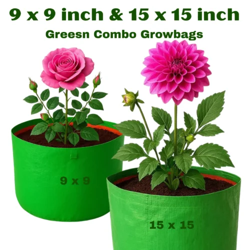 MLPE grow bag combo with 9x9 inch and 15x15 inch sizes for terrace gardening.