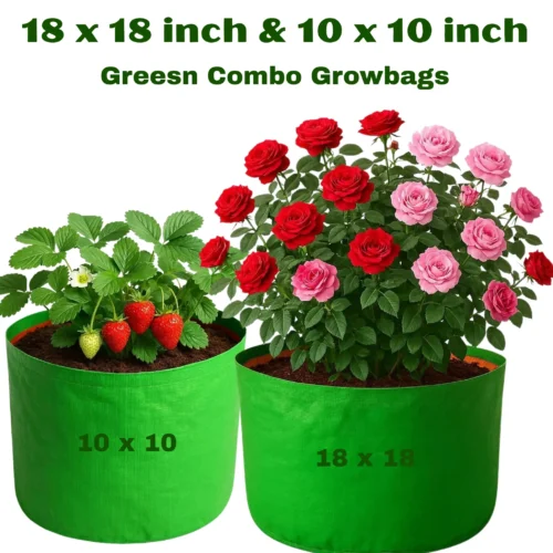 MLPE grow bag set with 18x18 and 10x10 inch sizes for terrace and kitchen gardening.