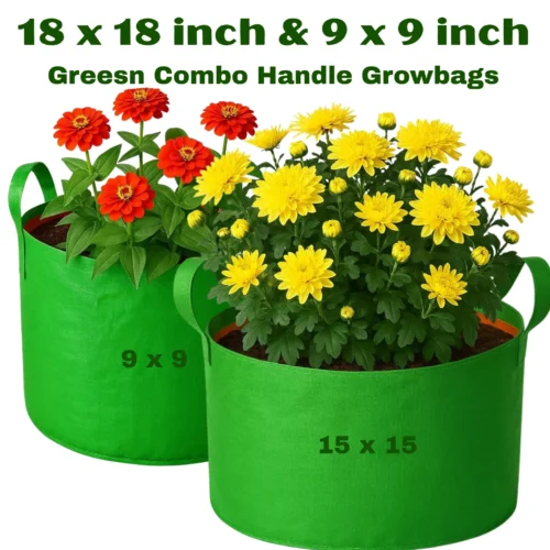 15x15 and 9x9 inch MLPE grow bag combo with handles for terrace and kitchen gardening.