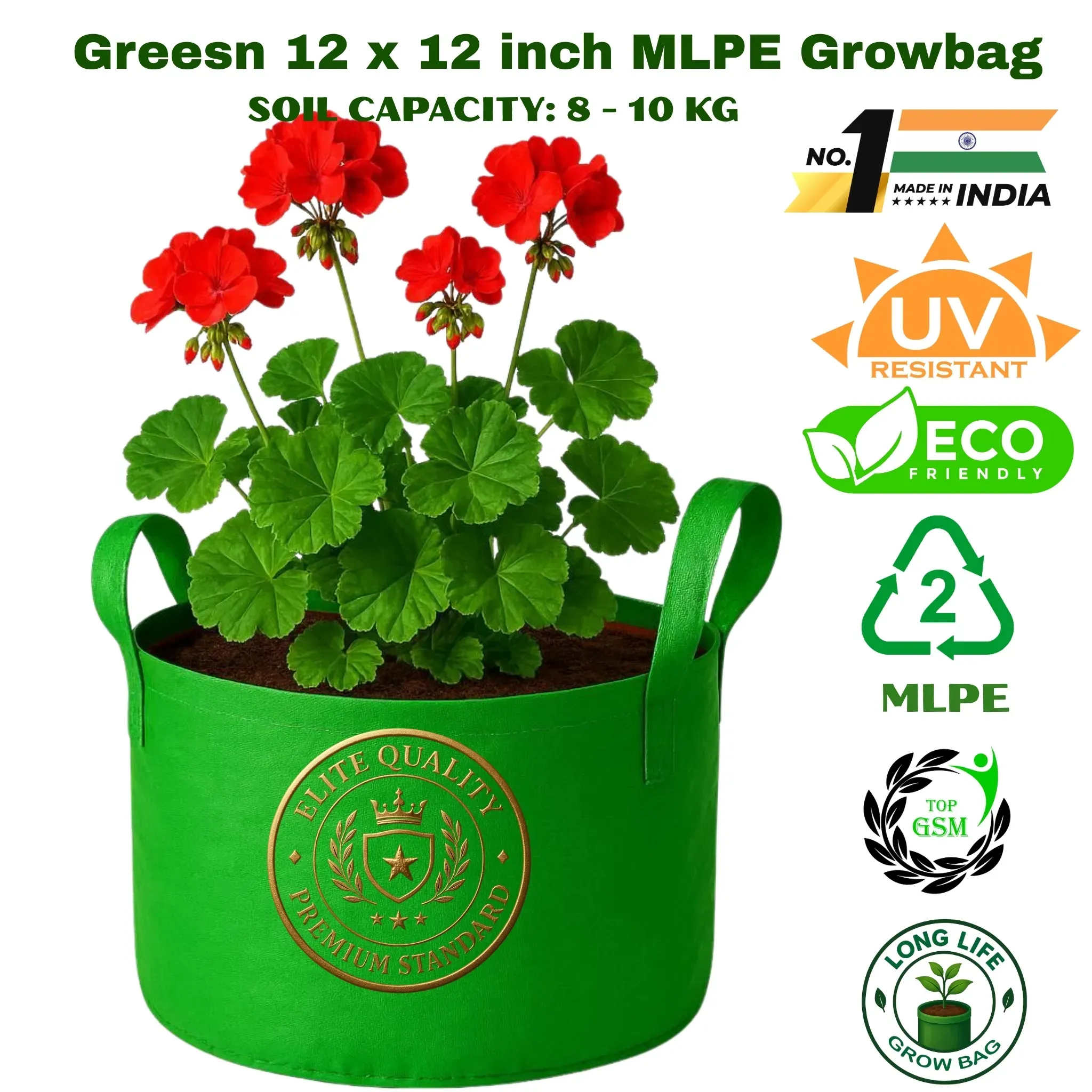 Handle 12x12 MLPE Greesn Growbag