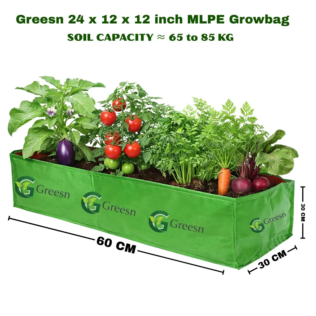 Top quality MLPE 24x12x12 inch rectangle grow bag for terrace and home gardening.