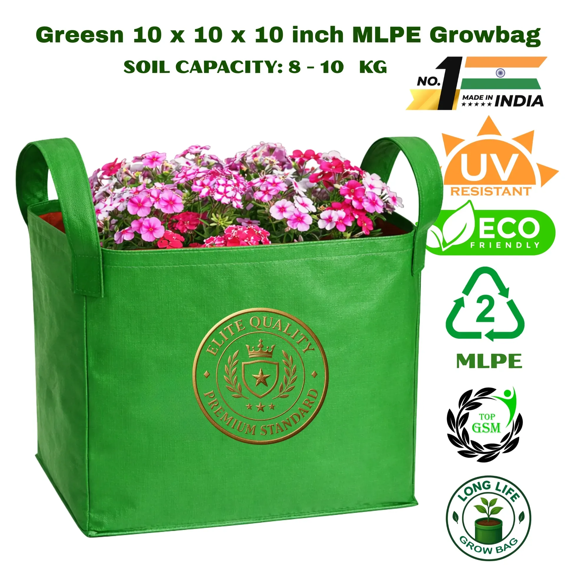 Handle 10x10x10 Greesn Growbag MLPE