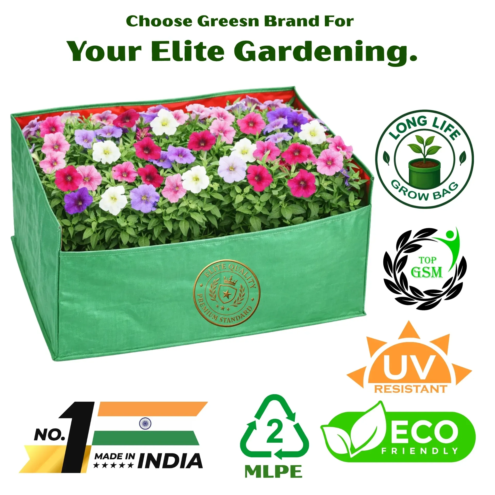 Premium 24x24x12 inch rectangle MLPE grow bag for terrace and home gardening.